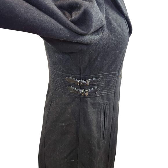 Kenneth Cole Black Wool Blend Coat Fitted Pea Coat Dark Academia 6 - Picture 3 of 5